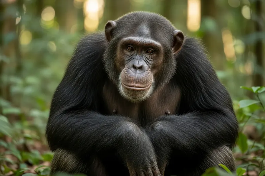 Chimpanzee: far smaller and slighter, more arboreal.