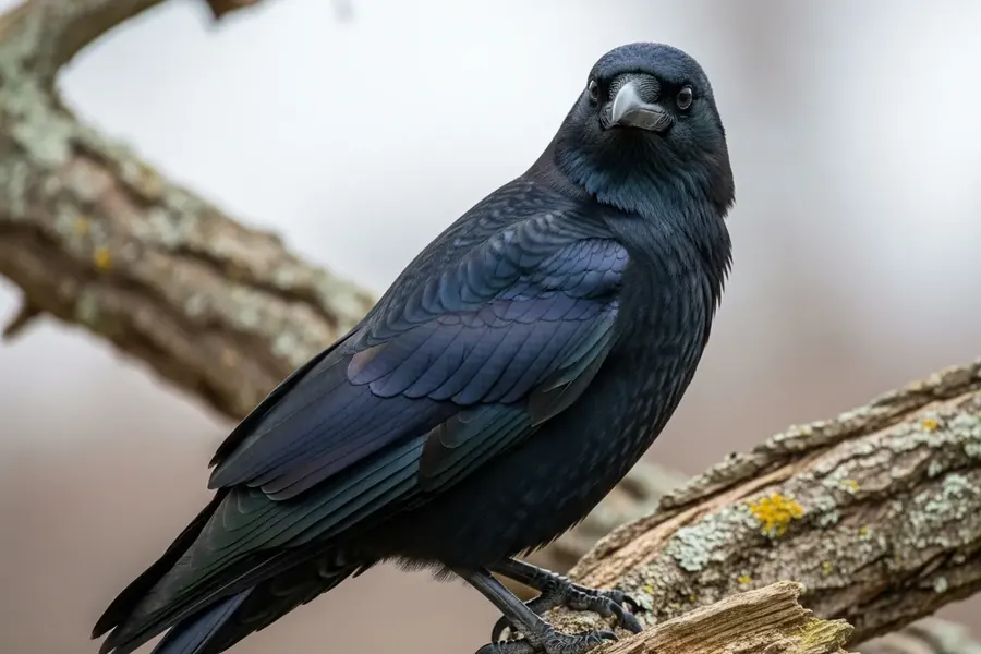 Crow: smaller, fan-shaped tail, higher "caw".