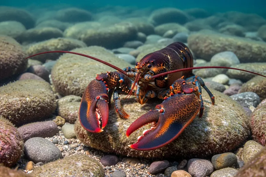 Lobster: long muscular tail, walks forwards.