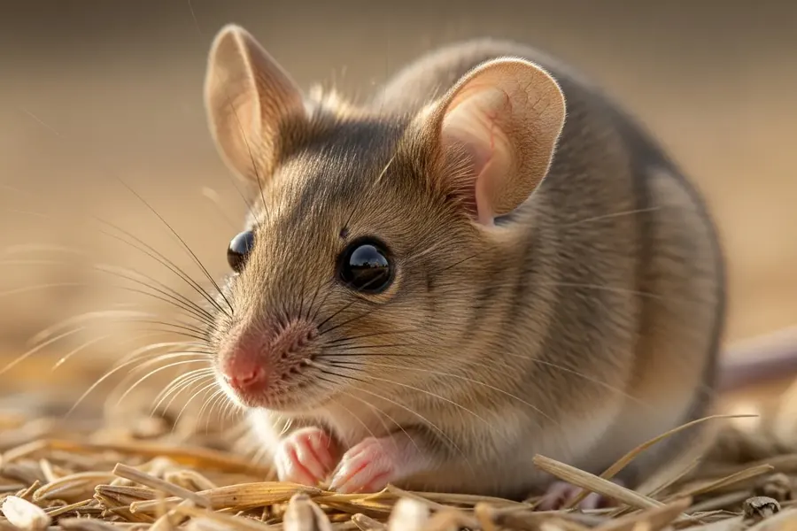 Mouse: tiny (12-30 g), pointed face, large ears.