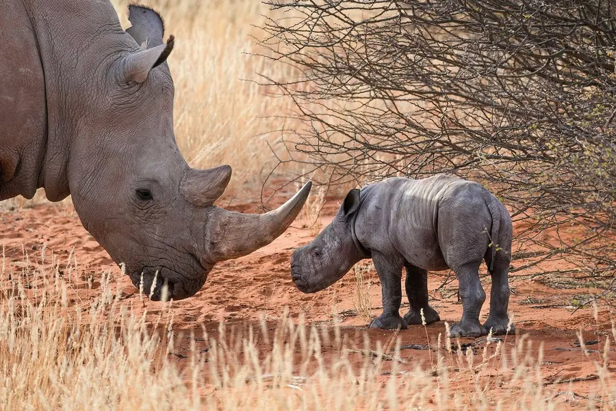 Rhinoceros: keratin horn(s) on the snout, land-dwelling.
