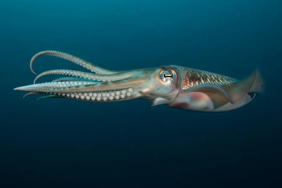 Squid: ten limbs, torpedo body with fins.