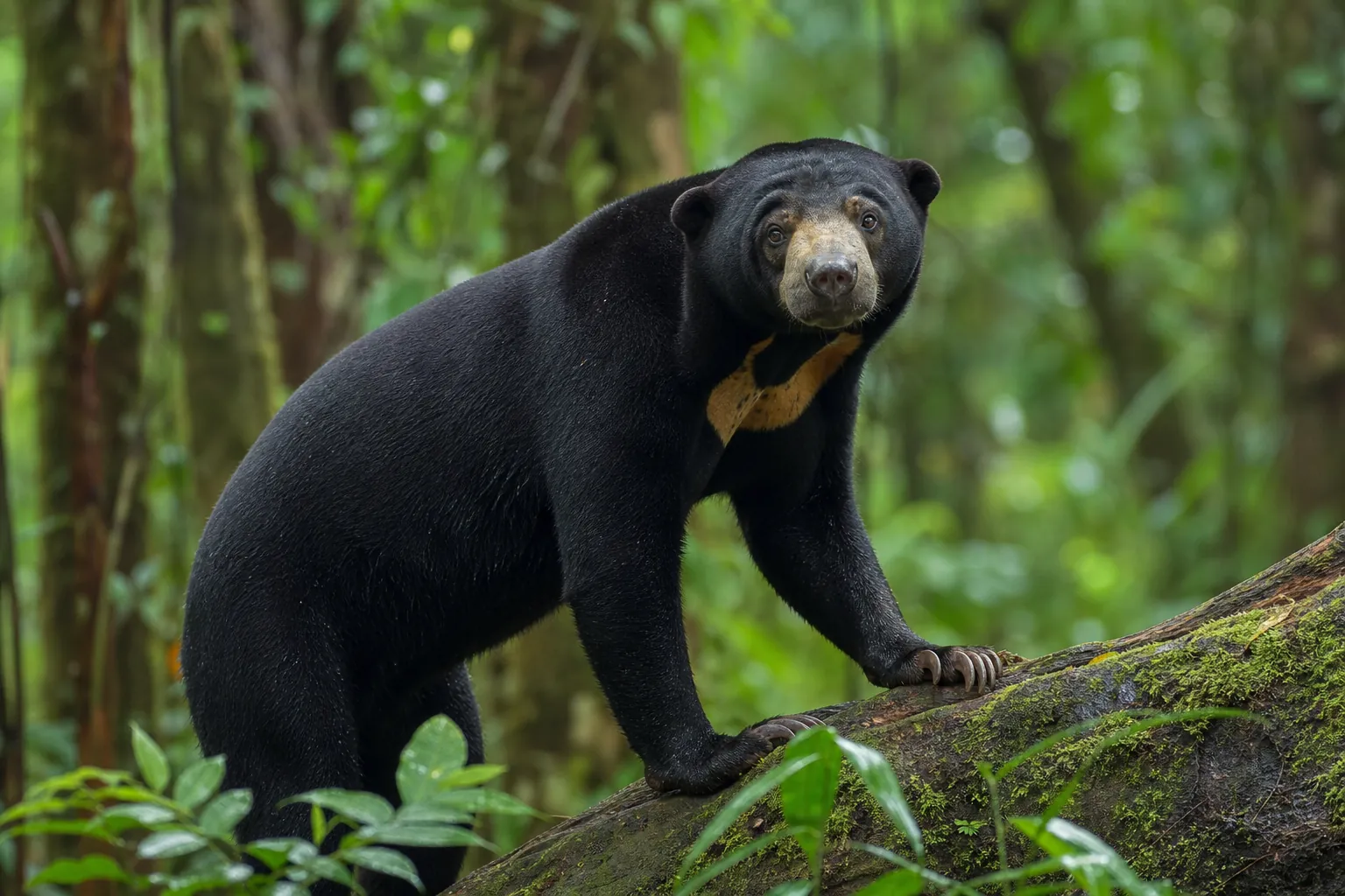 A rescued sun bear recovering after a wildlife trafficking seizure