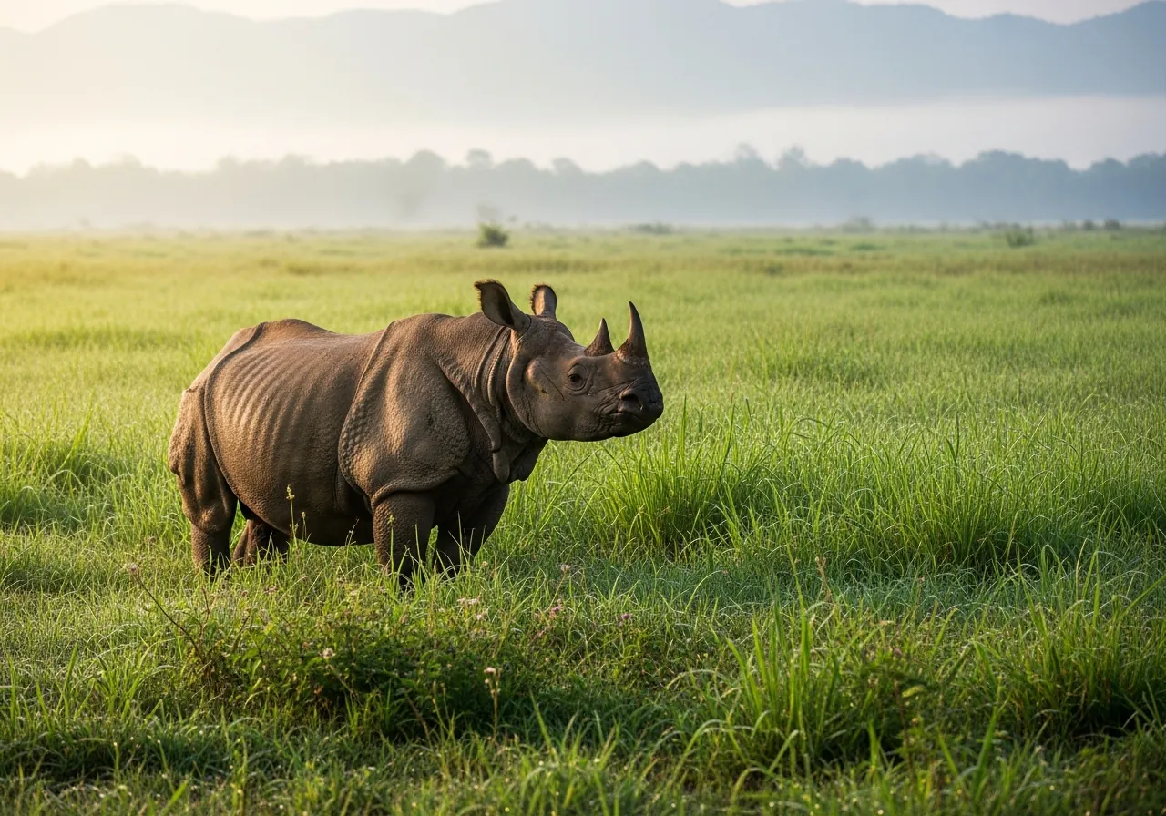 Greater one-horned rhinoceros in Nepal and India