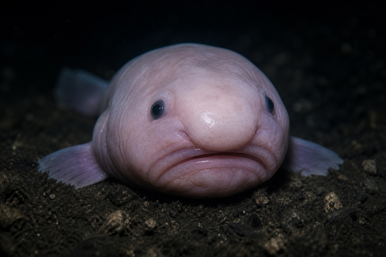 Living blobfish as a firm deep-sea fish on the ocean floor, not a decompressed specimen